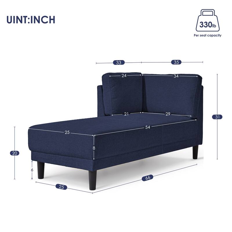 65" Upholstered Chaise Lounge, Sleeper Sofa, Solid Wood Sofa Bed