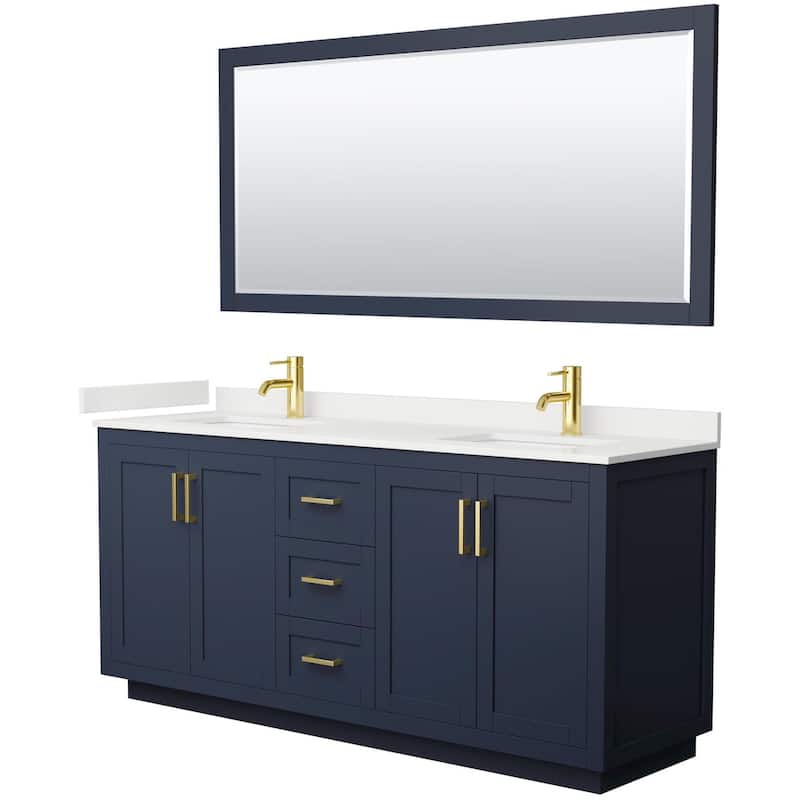 Wyndham Collection WCF292972D-QTZ-UNSM70 Miranda 72" Free Standing - Dark Blue / White Quartz Top / Brushed Gold