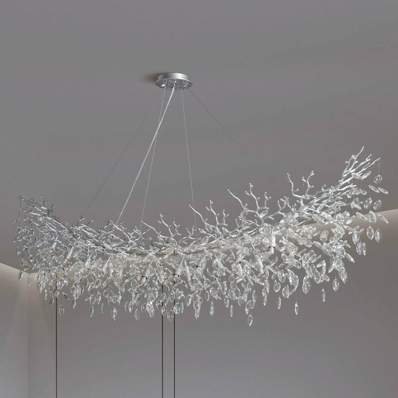 Modern Branch Crystal Linear Chandelier, 1100-1830mm Dining Pendant Light