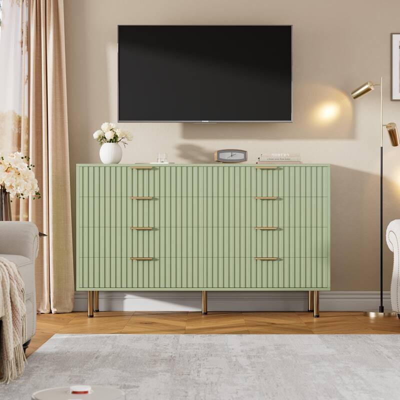 8 Drawer Fluted Dresser for Bedroom, Wide Modern Chest of Drawers, Long Double Dresser