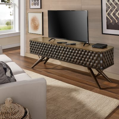 Bernal Two-tone Walnut Finish Rippled Wood Design TV stand by iNSPIRE Q Modern
