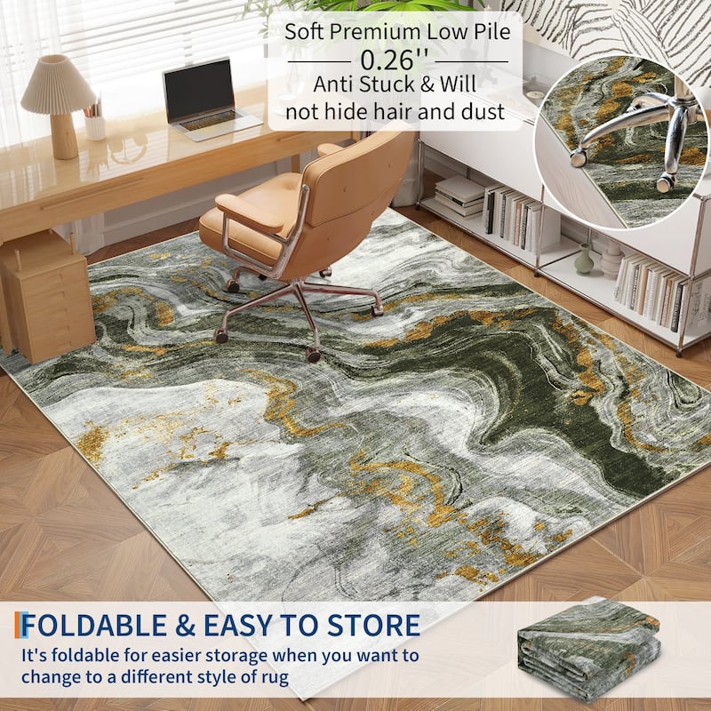 Modern Washable Area Rugs Abstract Living Room Rug Soft Low Pile Non-Slip Rugs for Bedroom Dining Room Home Office