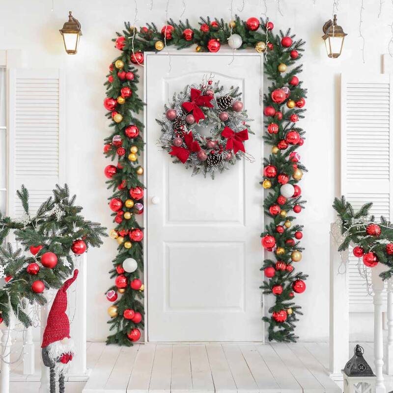 24" Pre-Lit Lighted Flocked Christmas Wreaths for Front Door - N/A