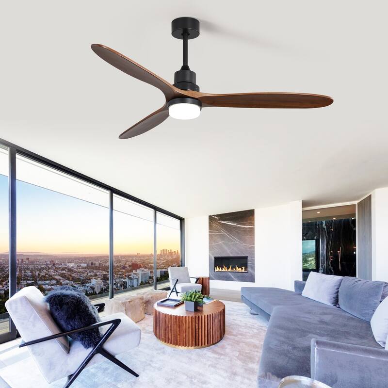Indoor/Outdoor Wooden Ceiling Fan with Light & Remote Control, 60 Inch Noiseless Reversible Ceiling Fan Chandelier