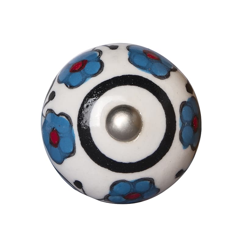 HomeRoots Set of Eight Blue And White Ceramic And Metal Drawer Pull Knobs - 1.5' X '1.5' X '1.5