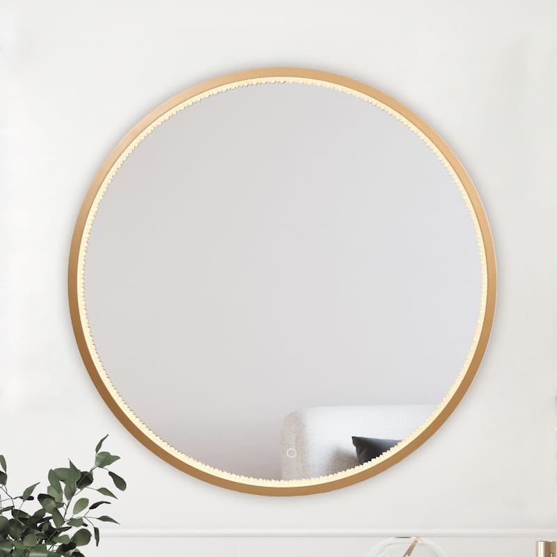 Luxury LED Wall Mirror Dimmable Bathroom Vanity Anti-fog Mirror - Black/Dark Gold - 36'' H X 2'' W