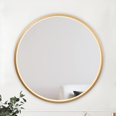 Luxury LED Wall Mirror Dimmable Bathroom Vanity Anti-fog Mirror - Black/Dark Gold - 36'' H X 2'' W