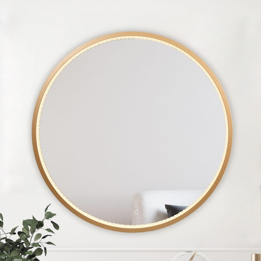 Luxury LED Wall Mirror Dimmable Bathroom Vanity Anti-fog Mirror - Black/Dark Gold - 36'' H X 2'' W