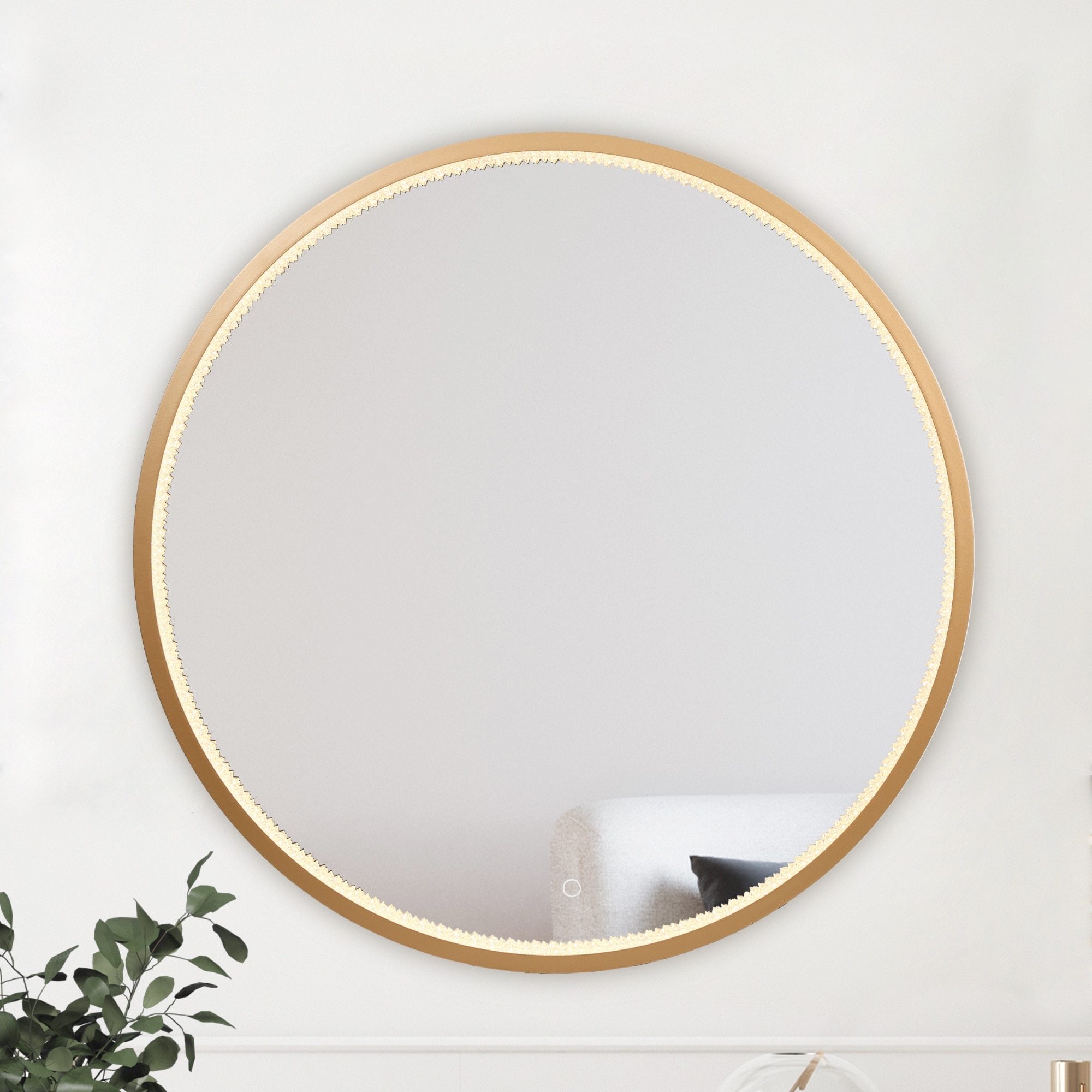 Luxury LED Wall Mirror Dimmable Bathroom Vanity Anti-fog Mirror - Black/Dark Gold - 36'' H X 2'' W