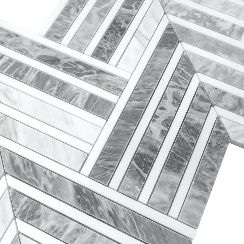 Toscana 13x16 in. Polished Calacatta Bluette, Thassos White Chevron Mosaic Wall and Floor Tile (7.24 sq ft/case, 5-Pack)