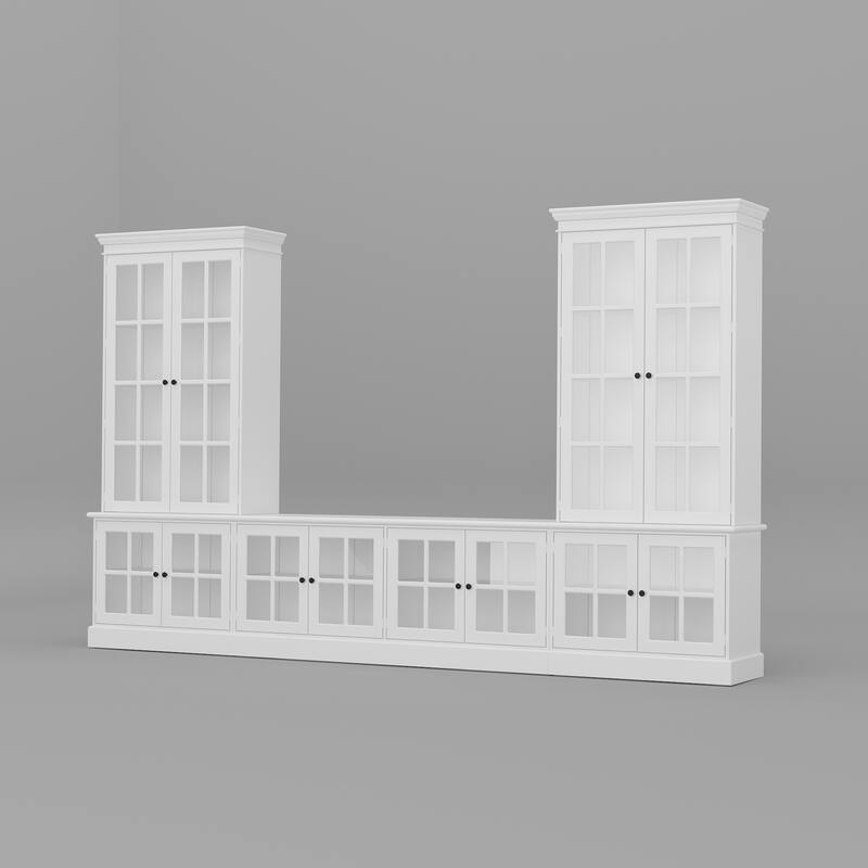 Bookshelves White Storage Unit Glass Display Doors Stylish TV Stand Entertainment Bookcase