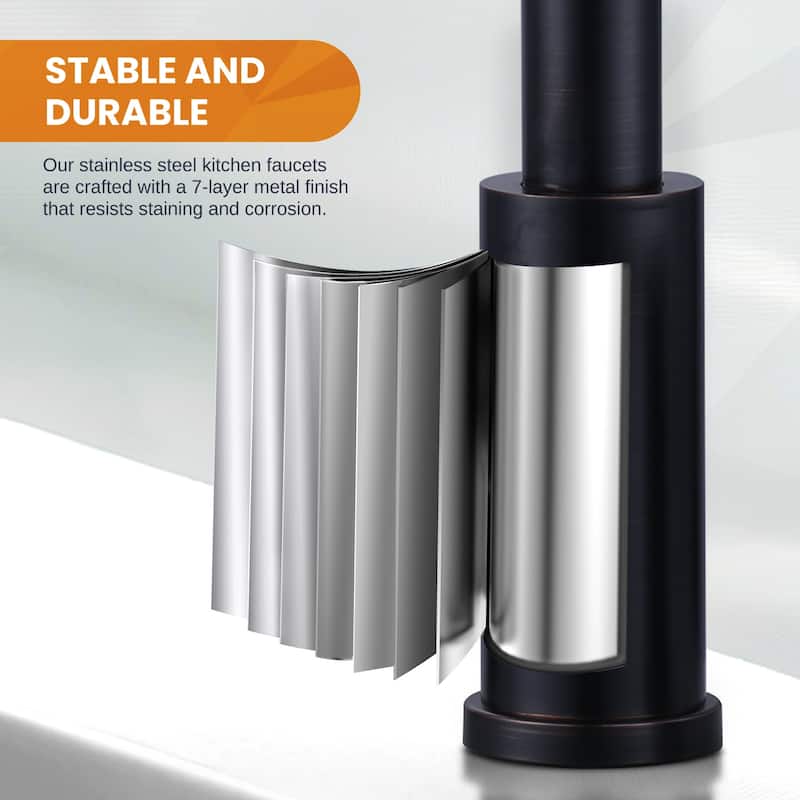 WOWOW Single Handle Pull Down Kitchen Faucet with Soap Dispenser