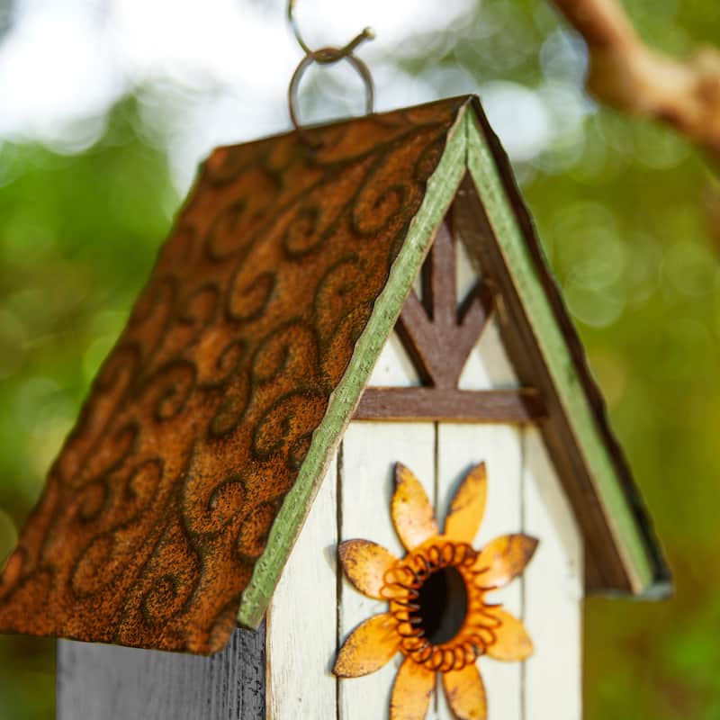 Glitzhome 8.25"H Solid Wood Decorative Outdoor Garden Birdhouse - 6.75''L X 4.75''W X 8.25''H