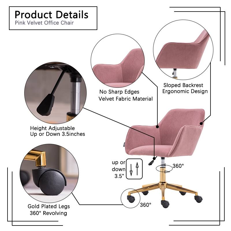 Velvet Adjustable Height Home Office Swivel Chair with Universal Wheel