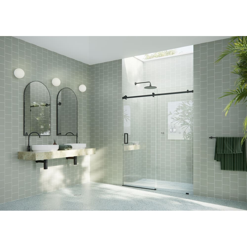 Glass Warehouse 56 in. x 78 in. Sliding Frameless Shower Door with Square Hardware