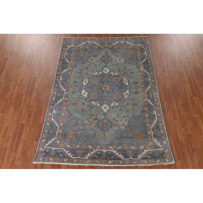 Distressed Over-Dyed Tabriz Persian Antique Rug Handmade Wool Carpet - 6'3"x 9'0"