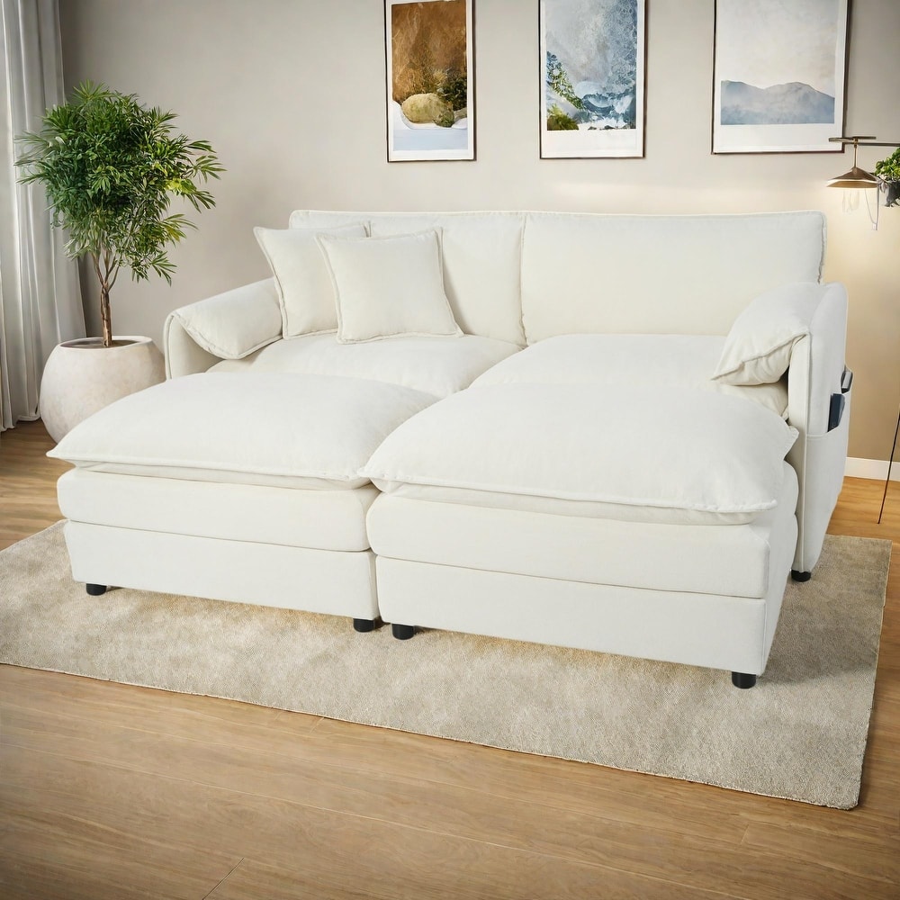 75.59" Chenille Upholstered 2-Seater Sleeper Modular Sectional Sofa with Double-Layer Cushions, DIY Combination