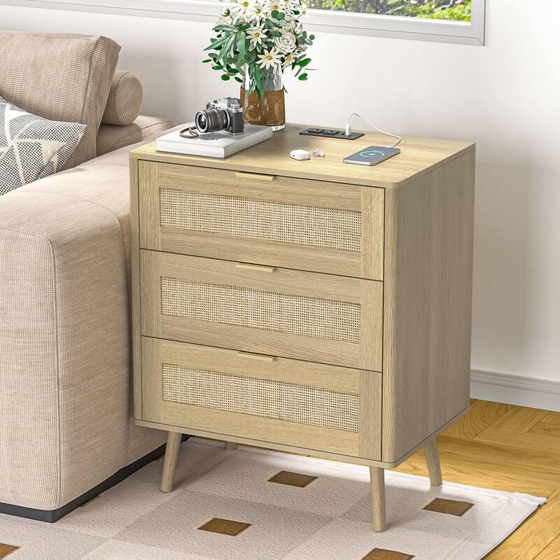 3-Drawer Rattan Dresser - Modern Boho Chest with Natural Accents, Smooth Drawers & Bedroom Storage