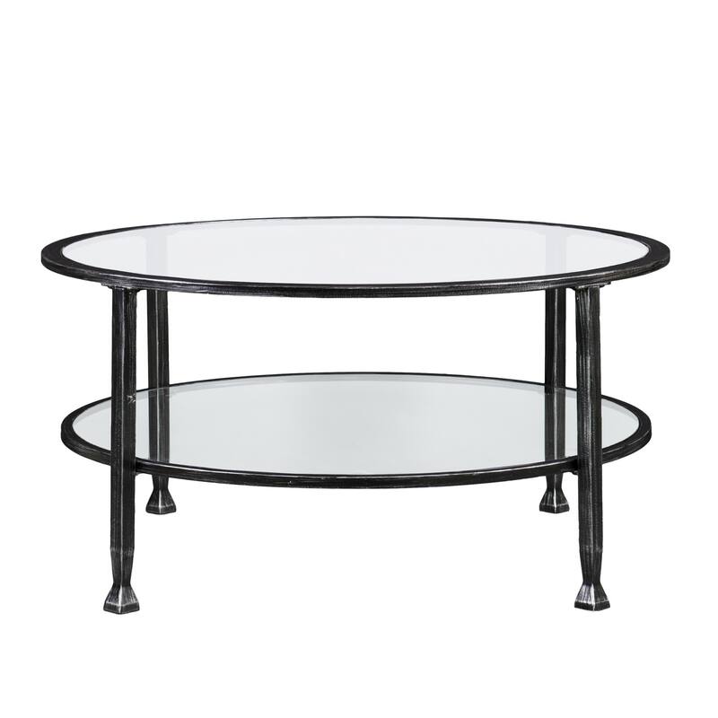 HomeRoots 36" Black Glass And Metal Round Coffee Table - 18" H x 36" W x 36" D