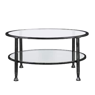 36" Modern Black Round Coffee Table with Tempered Glass Top and Metal Frame for Living Room - 36”L x 36”W x 18”H