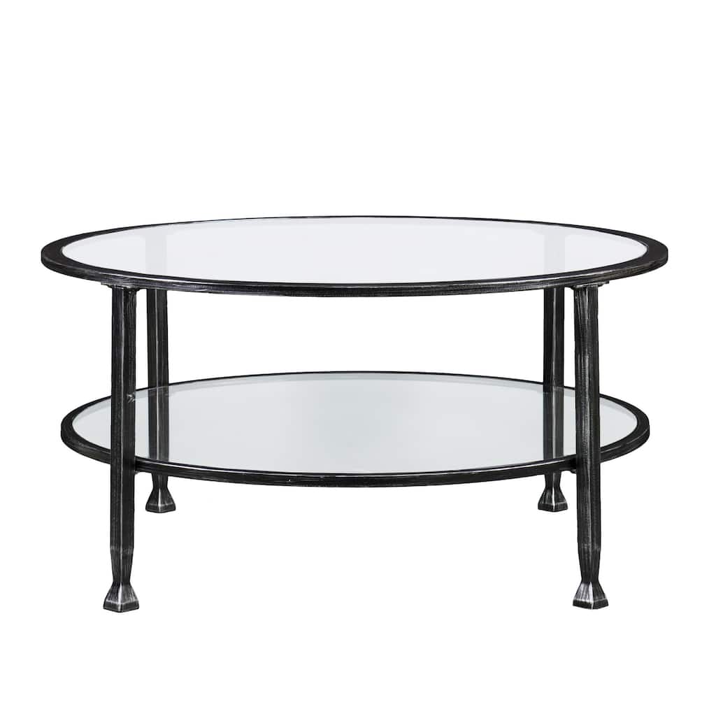 36" Modern Black Round Coffee Table with Tempered Glass Top and Metal Frame for Living Room - 36”L x 36”W x 18”H
