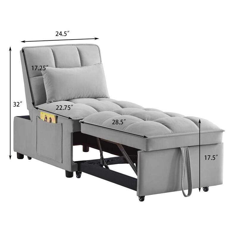 Single Pull-Out Sofa Bed with Adjustable Backrest, Modern Velvet Upholstery