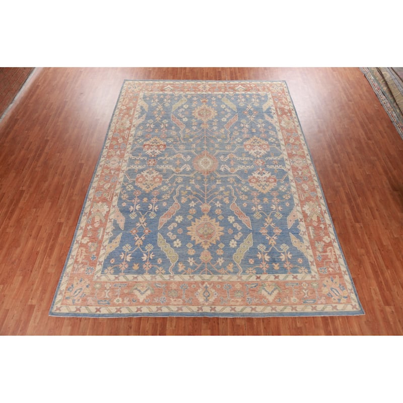 Hand Knotted Oriental 100% Wool Carpet Transitional All-Over Navy Blue & Blues Oushak Area Rug - 13' 11'' X 10' 0''