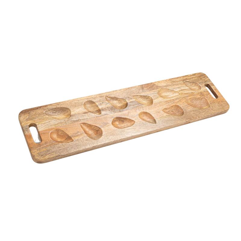 Mango Wood Oyster Serving Board with Handles - 36.0"L x 10.0"W x 1.0"H