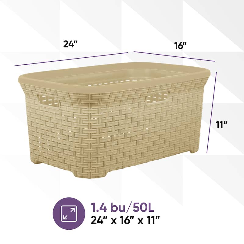 Superio Large Wicker Laundry Basket with Cutout Carry Handles - Capacity: 50l