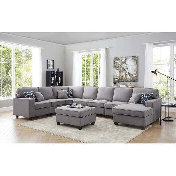 Shop Irma 8 Piece Light Grey Linen Modular Sectional Sofa Set