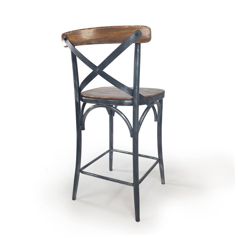Natural Wood and Brushed Silver Barstool