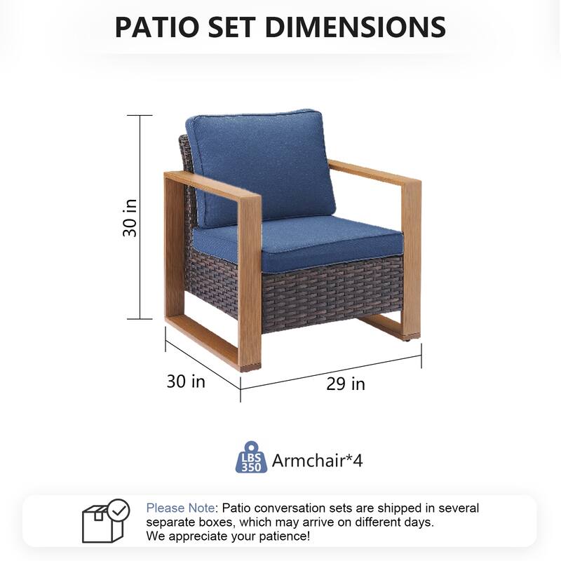 Pocassy 4 Pieces Outoor Patio Chairs Club Chair Set