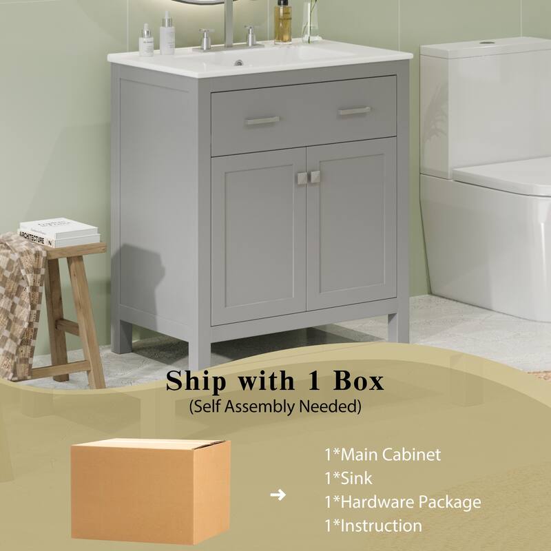 Modern 30-Inch Bathroom Cabinet with Undermount Sink, Solid Wood Frame & Flip-Out Drawer