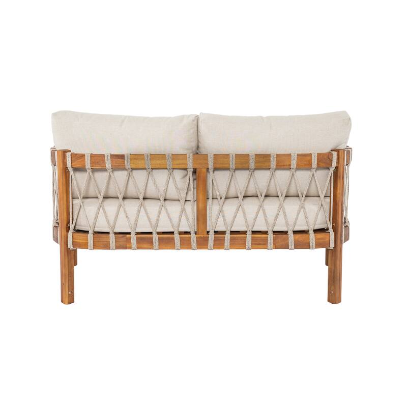 Scott Living Coastal Haven 4-Piece Outdoor Seating Set with Coffee Table Aacia Wood with Beige Cushions