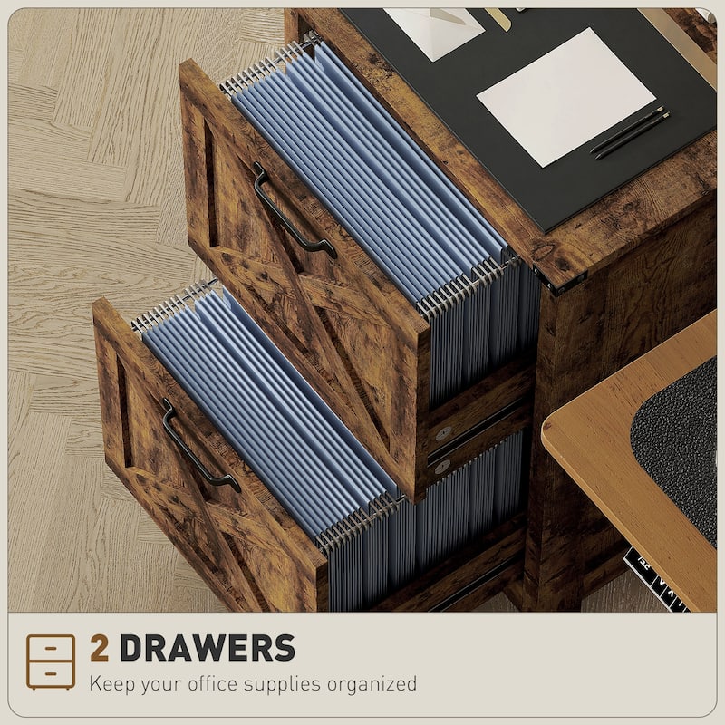 HOMCOM 2 Drawer Vertical File Cabinet with Silent Slides,Farmhouse Filing Cabinet with Barn Doors for A4/Letter Size