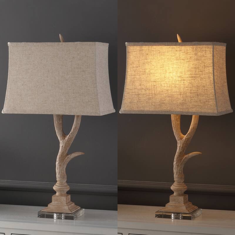Watts 29.5" Rustic Resin/Crystal LED Table Lamp, Brown/Clear by JONATHAN Y