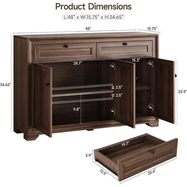 48-inch Farmhouse Sideboard Buffet Cabinet with 2 Drawers & 3 Doors ...