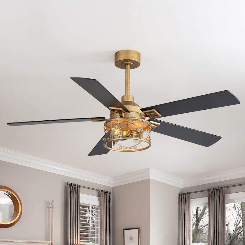 52-inch Reversible 5-Blade Caged Ceiling Fan with Remote and Light Kit