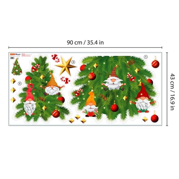 Walplus 14pcs Merry Xmas Gnomes and Tree Christmas Wall Decals Stickers