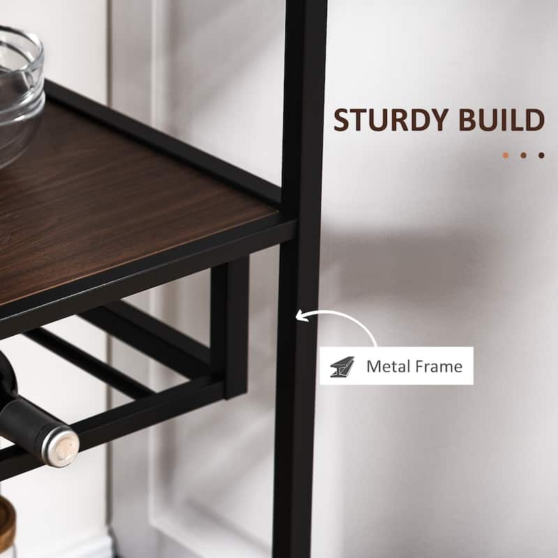 HOMCOM Industrial Wine Rack with 11-Bottles Holder, Free Standing Wine Shelf with Glass Holders, Dark Brown