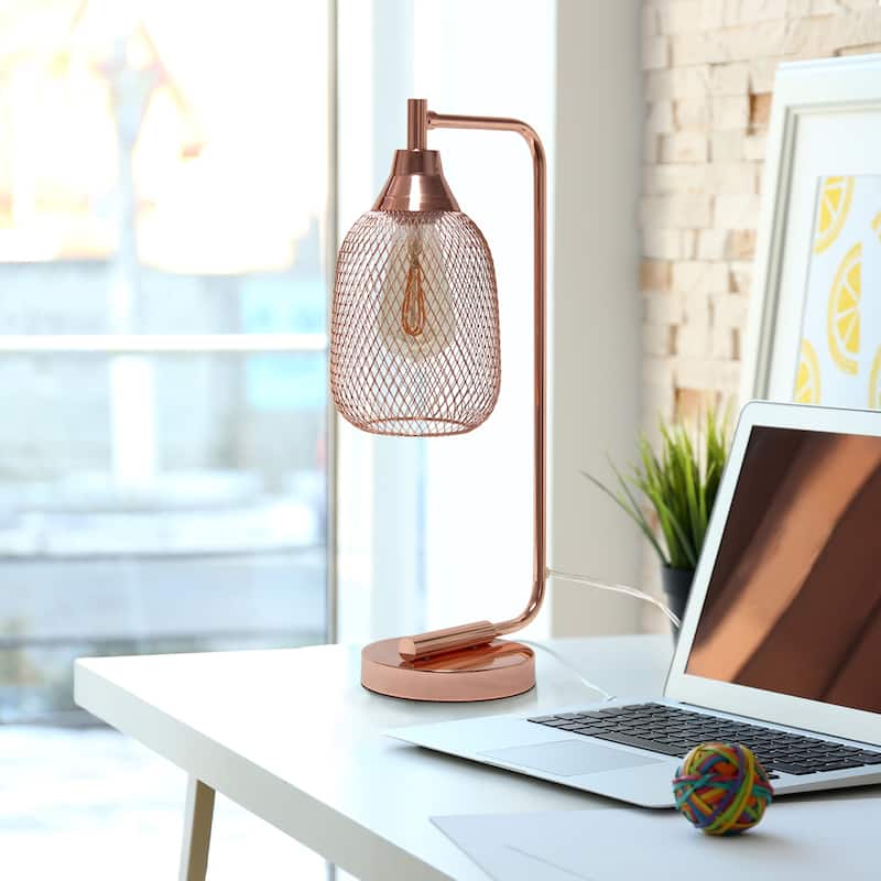19 in. Rose Gold Finish Table Lamp with Multicolored Shade, Desk Lamp for Writing and Computer Desks