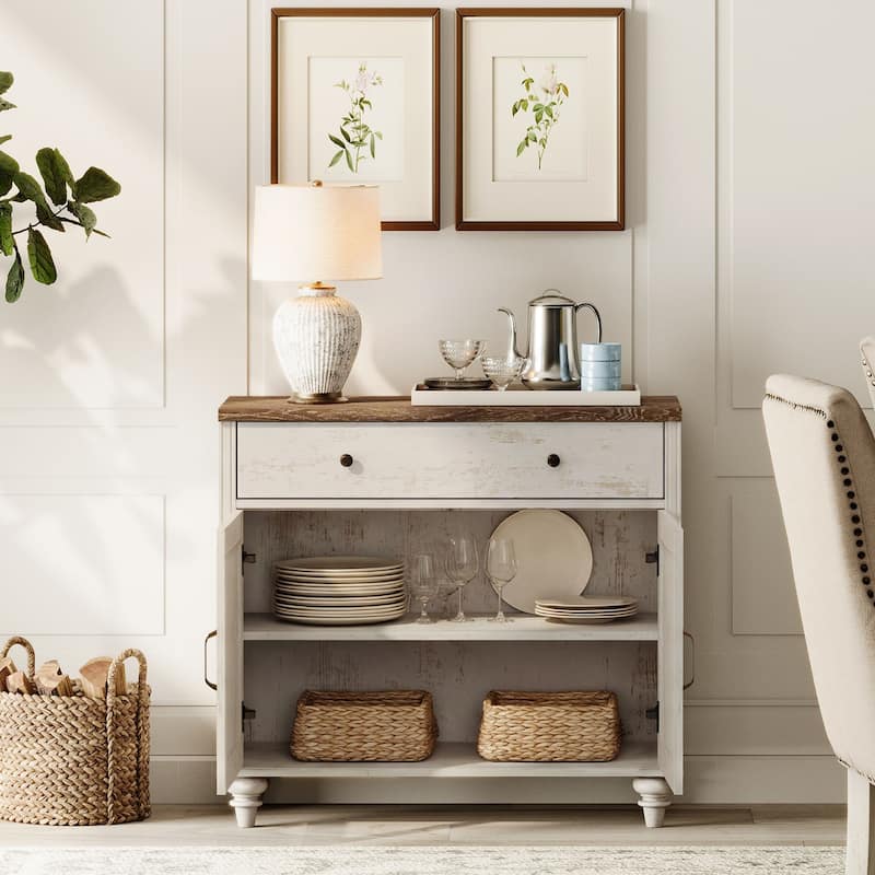 Rustic White Bookcase with Doors, Large Wood Farmhouse Book Case Shelf