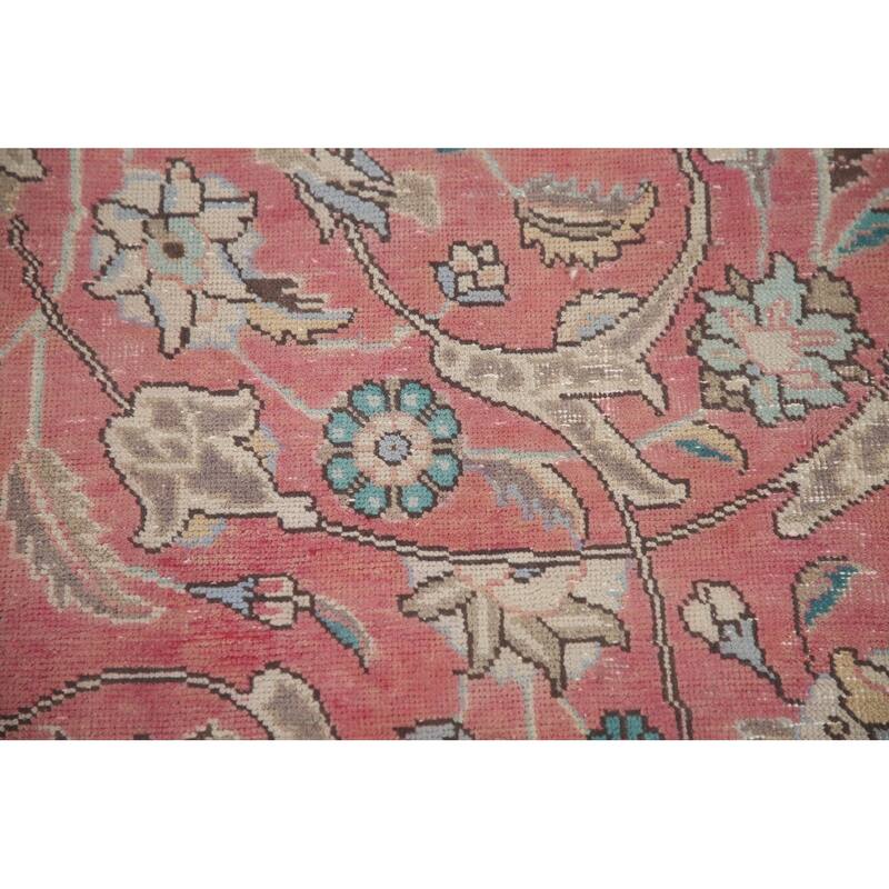 Hand Knotted Oriental 100% Wool Carpet Traditional Floral Pink Mashad Area Rug - 12' 9'' X 9' 4''