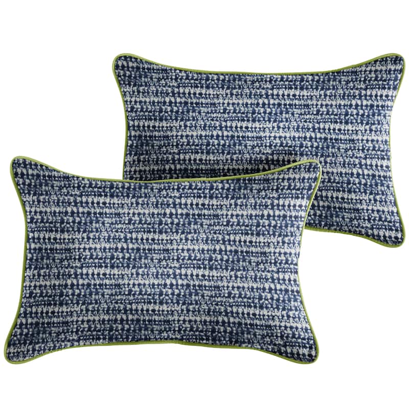 Sorra Home Ralien Indigo Pattern with Apple Green Indoor/Outdoor Lumbar Pillows (Set of 2)