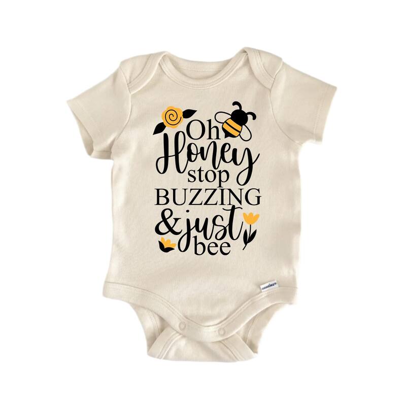 Oh Honey Stop Buzzing & Just Bee - Baby Boy Girl Clothes Infant Bodysuit Funny Cute - Blue - 0-3M