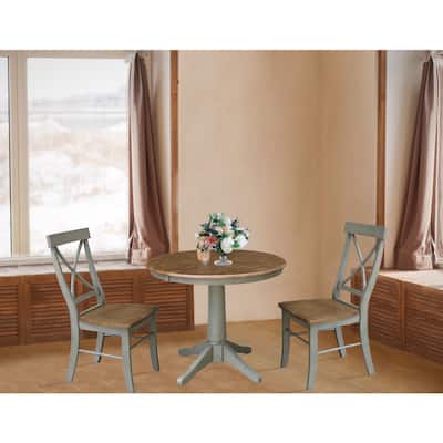 36" Round Extension Dining Table With 2 X-Back Chairs - Set of 3 Pieces
