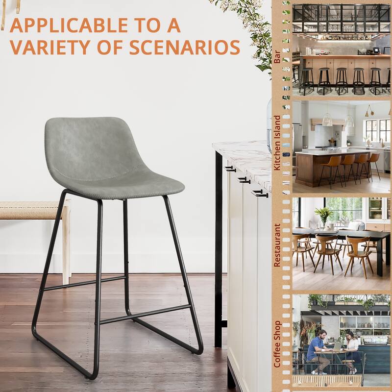 Modern 24.in Counter Height Bar Stool with PU Leather and Metal Frame Barstools for Kitchen Island