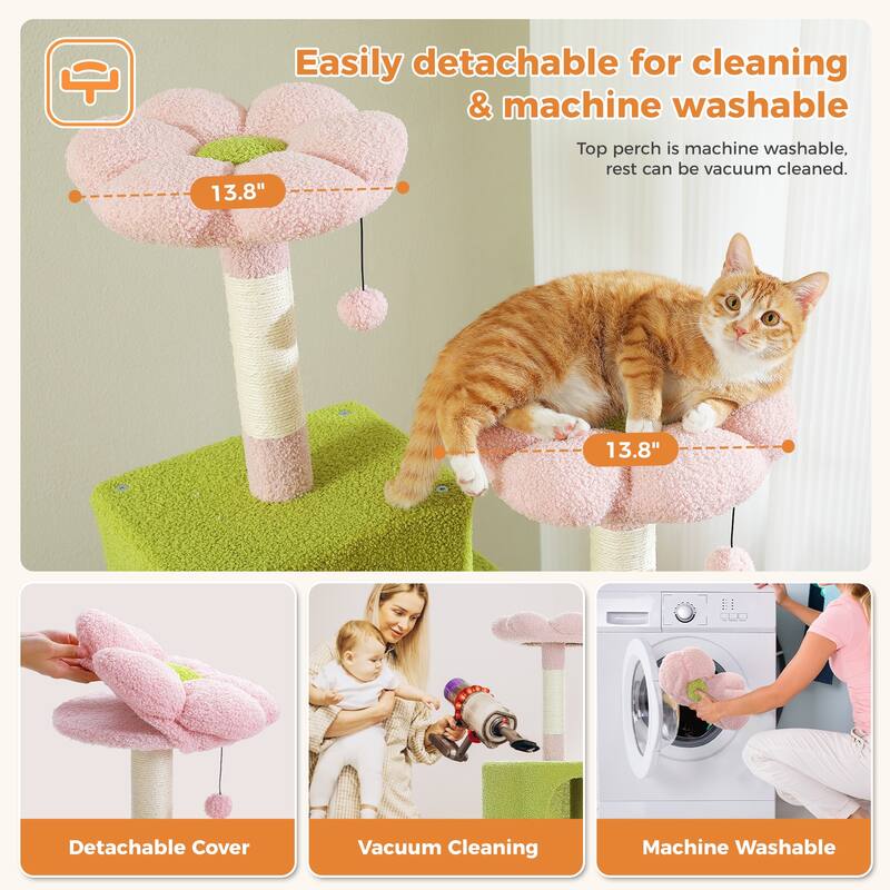 Multi-Level Indoor Large Cat Tree Scratching Post with 2 Perches, 2 Condos, Hammock and 2 Pompoms