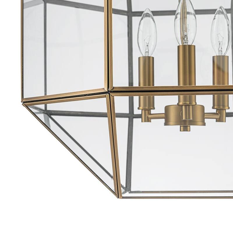 Modern 3-Light Polygonal Cube Clear Glass Metal Lantern Chandelier - 18.1in