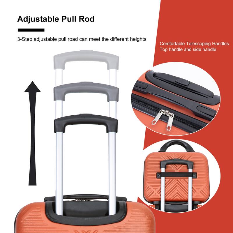 Carry On Luggage Set 4 Piece, High Quality ABS Lightweight Suitcase with Adjustable Pull Rod and Aircraft Wheel, for Women Men